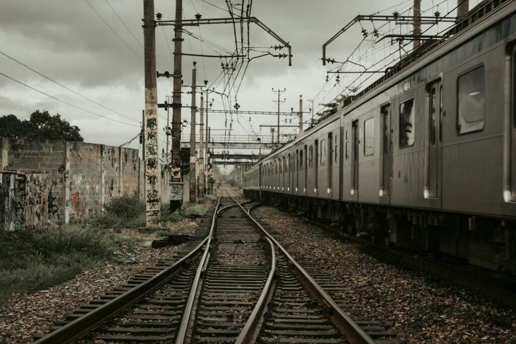train under the cloudy sky